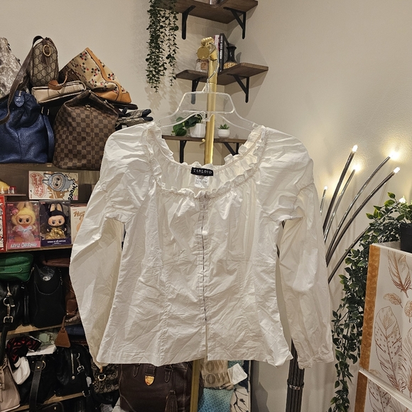 Tabloid Tops - Vintage White Long Sleeve Off Shoulder Blouse